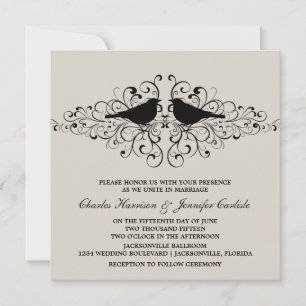 Invitación a la boda de beige Love Bird Swirls