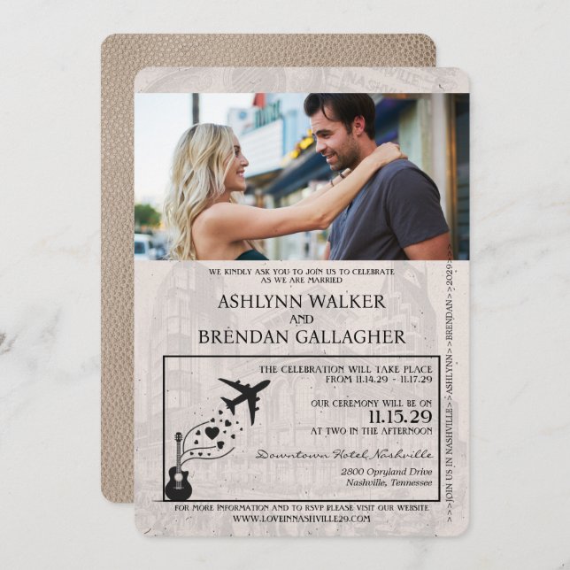 Invitación a la boda de Beige Nashville Passport (Anverso / Reverso)