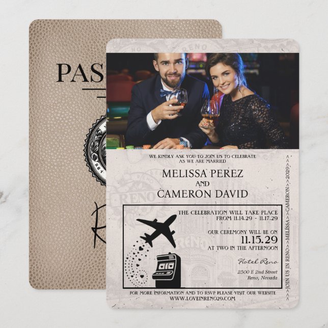 Invitación a la boda de Beige Reno Passport (Anverso / Reverso)
