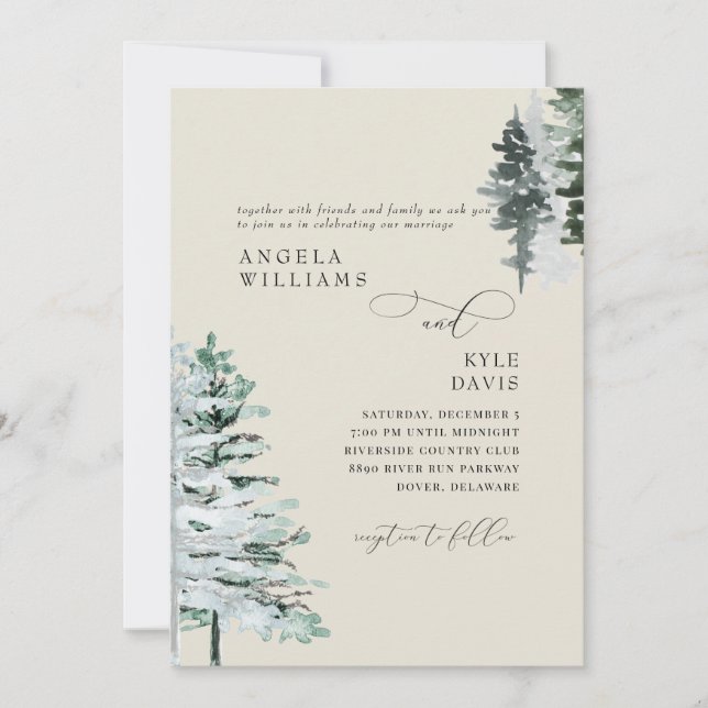 Invitación a la boda de Beige Winter Woodland (Anverso)