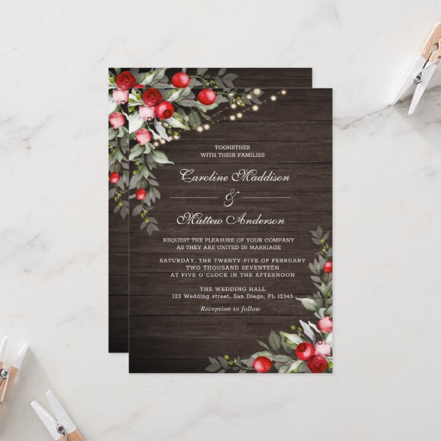 Invitación a la boda de Berries en invierno rústic (Anverso/Reverso In Situ)