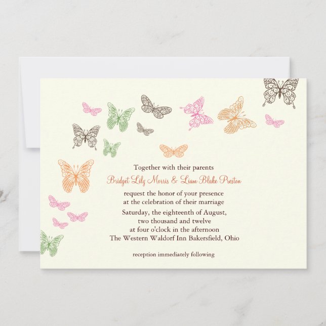 Invitación a la boda de besos de mariposa marfil (Anverso)