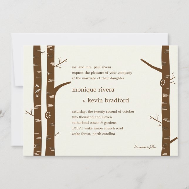 Invitación a la boda de Birch Trees - Almond (Anverso)
