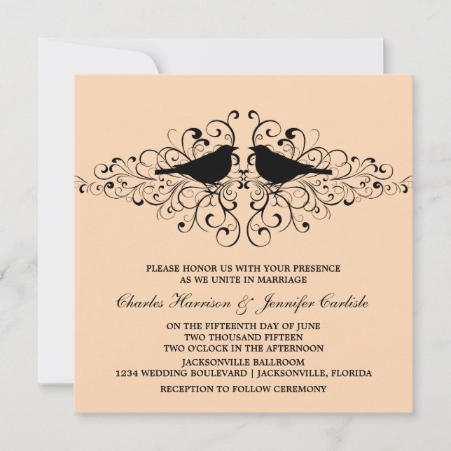 Invitación a la boda de Bird Swirls Coral Love (Anverso)