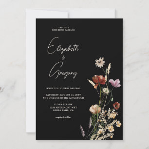 Invitación a la boda de Black Boho Wildflower