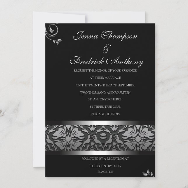 Invitación a la boda de Black Damask (Anverso)