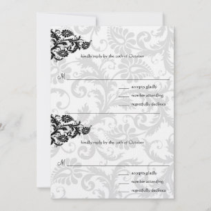 Invitación a la boda de Black Damask Plum Hearts R