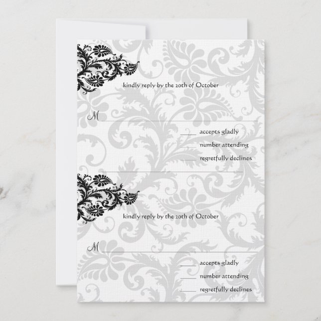 Invitación a la boda de Black Damask Plum Hearts R (Anverso)