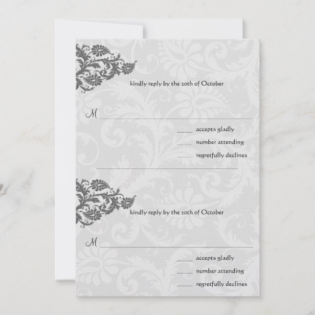 Invitación a la boda de Black Damask Plum Hearts R (Anverso)