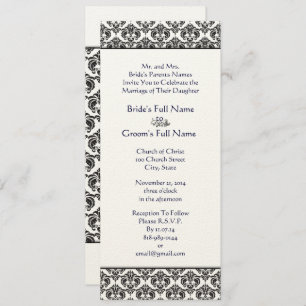 Invitación a la boda de Black Damask Swirls