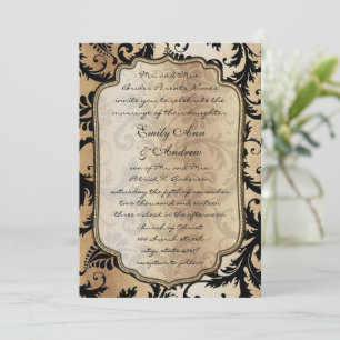 Invitación a la boda de Black Damask Swirls