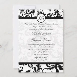 Invitación a la boda de Black Damask Swirls