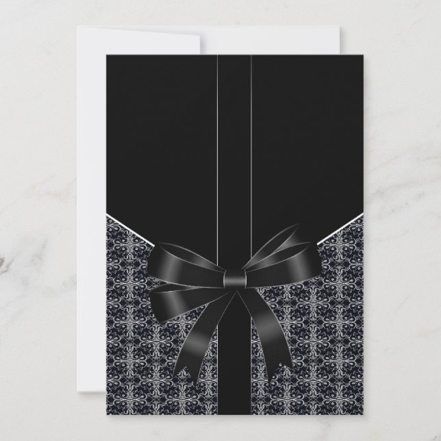 Invitación a la boda de Black Damask White Lace 5x (Anverso)