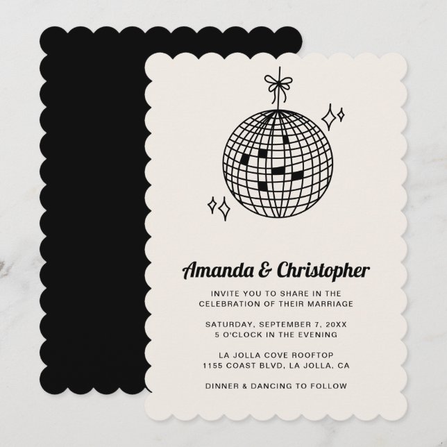 Invitación a la boda de Black Disco Ball (Anverso / Reverso)