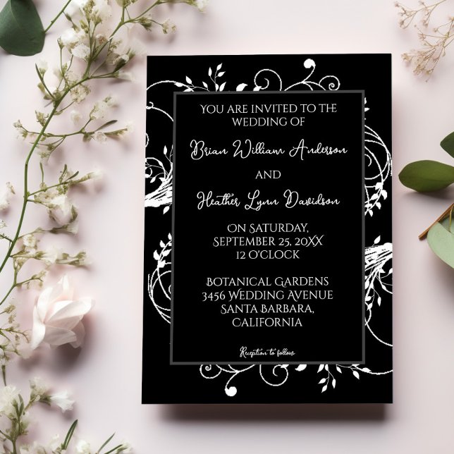 Invitación a la boda de Black Flourish (Black Flourish Wedding Invitation)