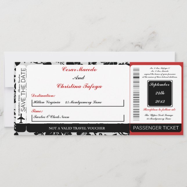 Invitación a la boda de Black Floursih R Boarding (Anverso)