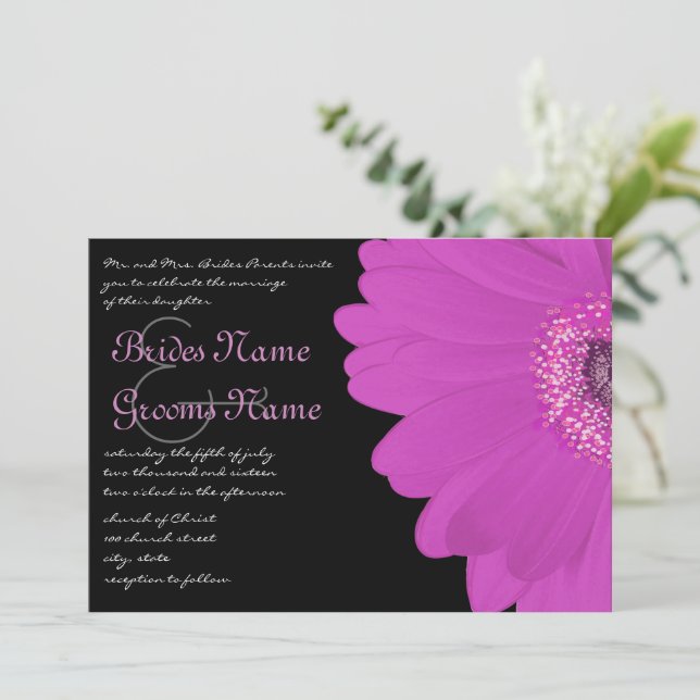 Invitación a la boda de Black & Fuchsia Gerber Dai (Anverso de pie)