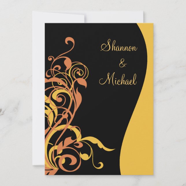 Invitación a la boda de Black Gold Swirl (Anverso)