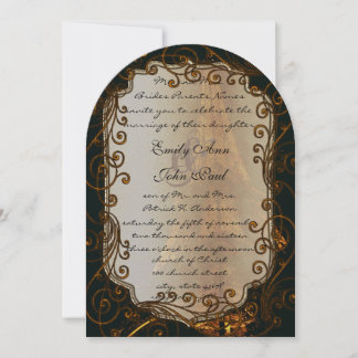 Invitación a la boda de Black Gold Swirls Eiffel T