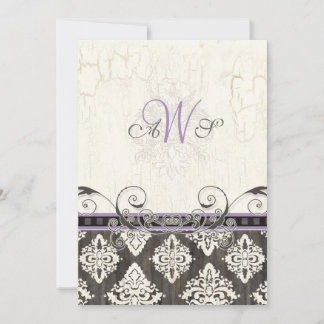 Invitación a la boda de Black 'n White Damask (lil