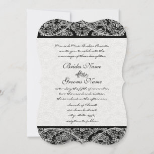 Invitación a la boda de Black Paisley Damask