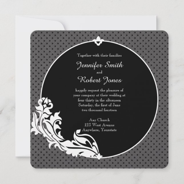 Invitación a la boda de Black Polka Dots (Anverso)