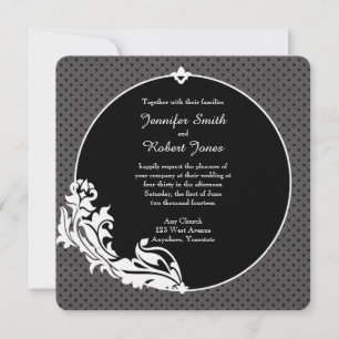 Invitación a la boda de Black Polka Dots