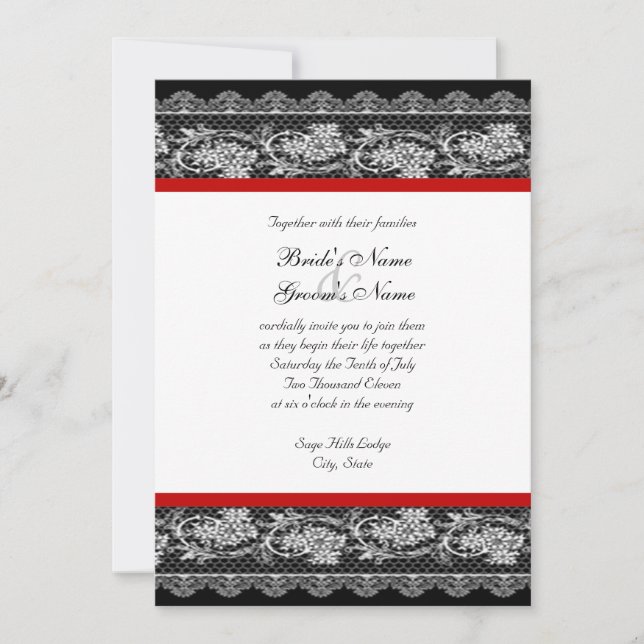 Invitación a la boda de Black Red Lace (Anverso)