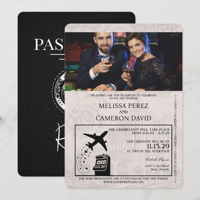 Invitación a la boda de Black Reno Passport (Anverso / Reverso)