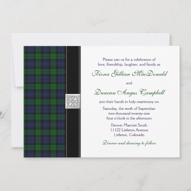 Invitación a la boda de Black Watch Scottish Tarta (Anverso)