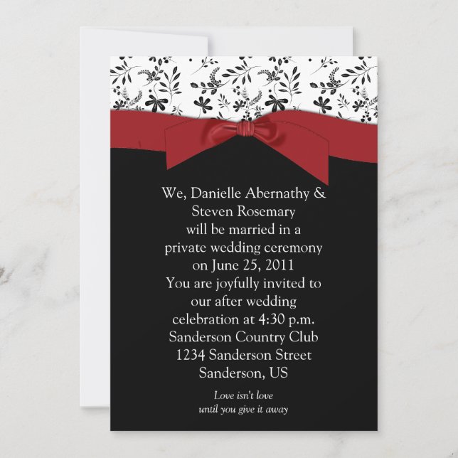 Invitación a la boda de Black White Red Floral Pos (Anverso)