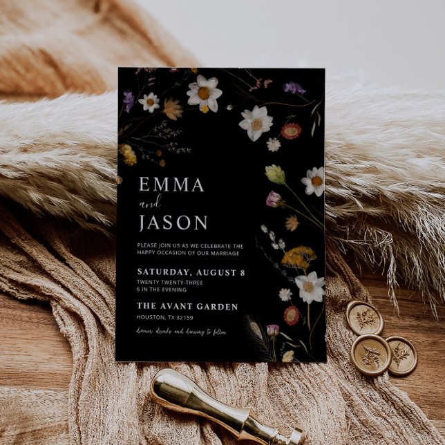 Invitación a la boda de Black Wildflower Boho (Subido por el creador)