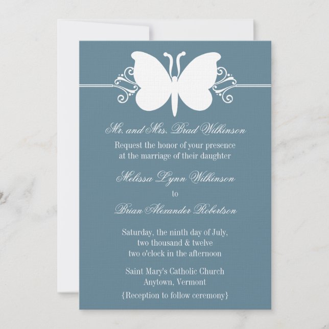 Invitación a la boda de Blue Butterfly Swirls (Anverso)