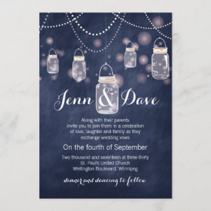Invitación a la boda de Blue Chalkboard Mason Jar