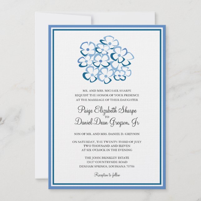 Invitación a la boda de Blue Hydrangea (Anverso)