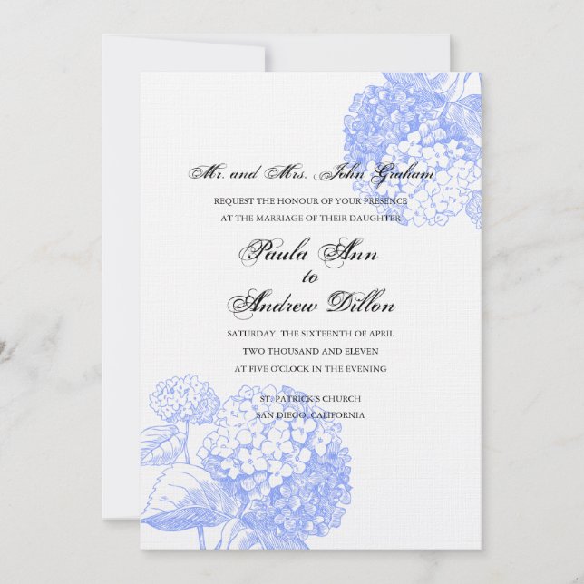 Invitación a la boda de Blue Hydrangea (Anverso)
