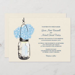 Invitación a la boda de Blue Hydrangea Mason Jar