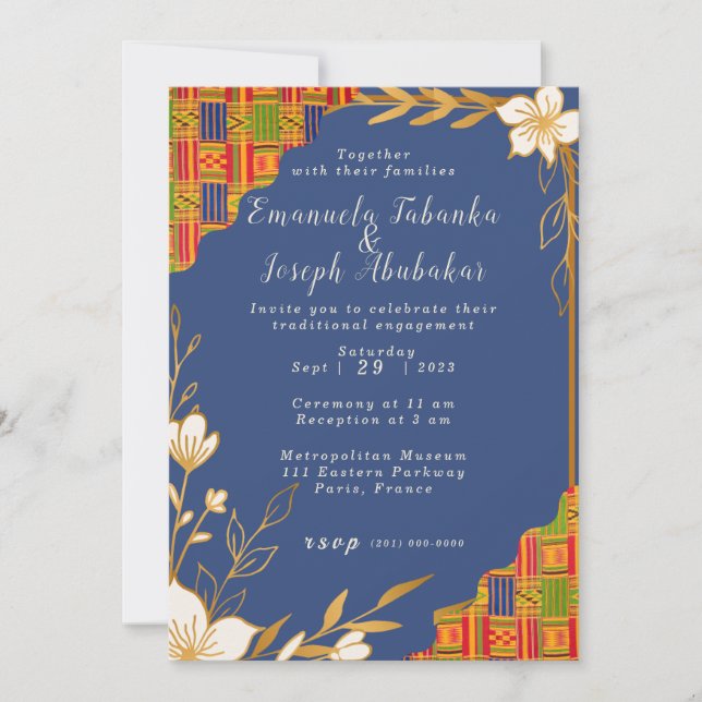 Invitación a la boda de Blue Kente, invitación afr (Anverso)