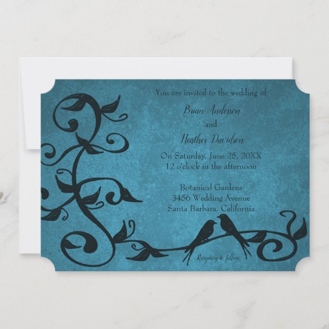 Invitación a la boda de Blue Lovebirds (Anverso)