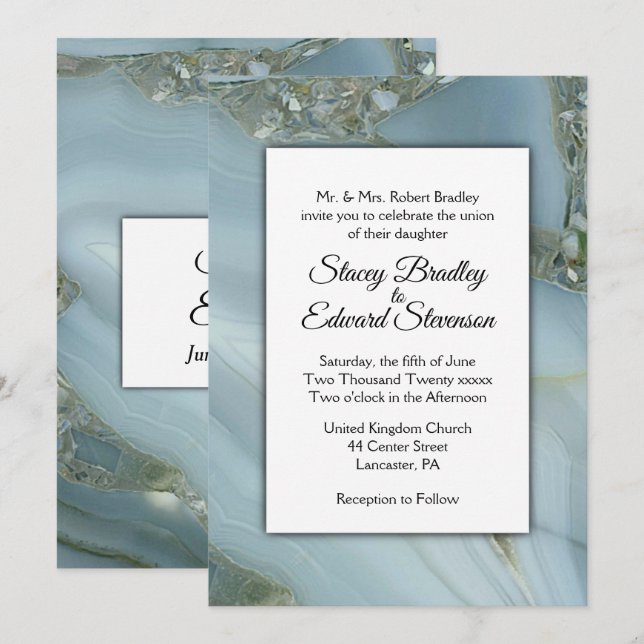 Invitación a la boda de Blue Marble Agate (Anverso / Reverso)