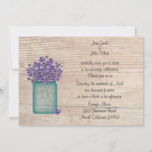Invitación a la boda de Blue Mason Jar Violets
