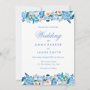 Invitación a la boda de Blue Peach Floral Peonies