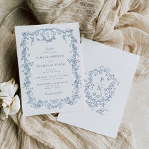 Invitación a la boda de Blue Toile De Jouy Chinois