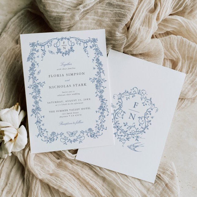 Invitación a la boda de Blue Toile De Jouy Chinois (Subido por el creador)