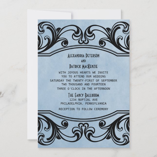 Invitación a la boda de Blue Vintage Swirls (Anverso)