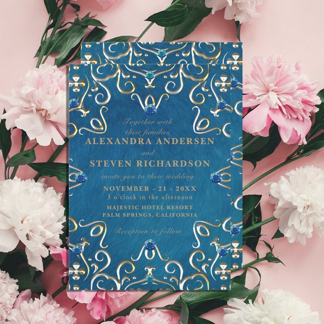 Invitación a la Boda de Boda de Oro Azul Velvet (Subido por el creador)