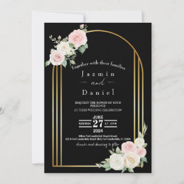 Invitación a la boda de bodas de color rosa y blan