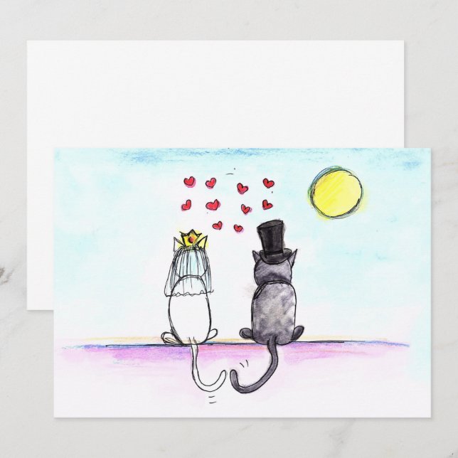Invitación a la boda de Bodas gatos y novios (Anverso / Reverso)