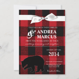 Invitación a la boda de bodas negras de oso rojo 5