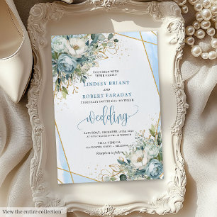 Invitación a la boda de Bohemian Dusty Blue Gold P